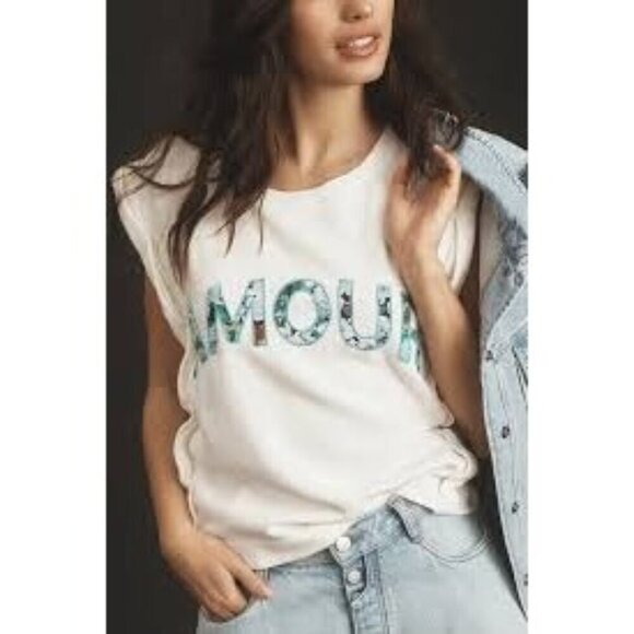 Anthropologie Tops - White Anthropologie "Amour" Muscle Sweatshirt